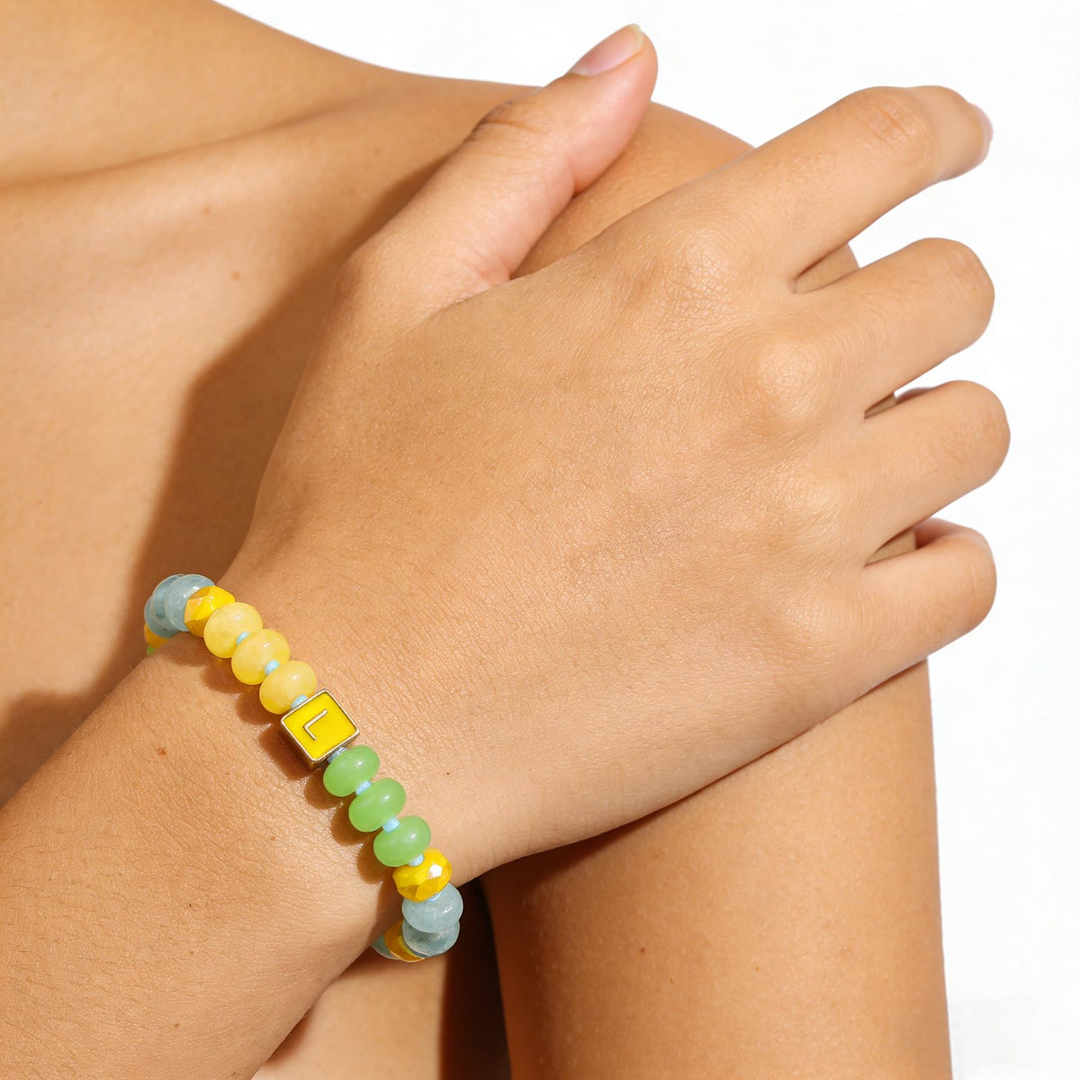 SLYAIH Colorful Beaded Initial Bracelets for Women Boho Crystal Beaded Elastic Stretch Bracelet A-Z Letter Bracelet Handmade Jewelry Gifts for Women