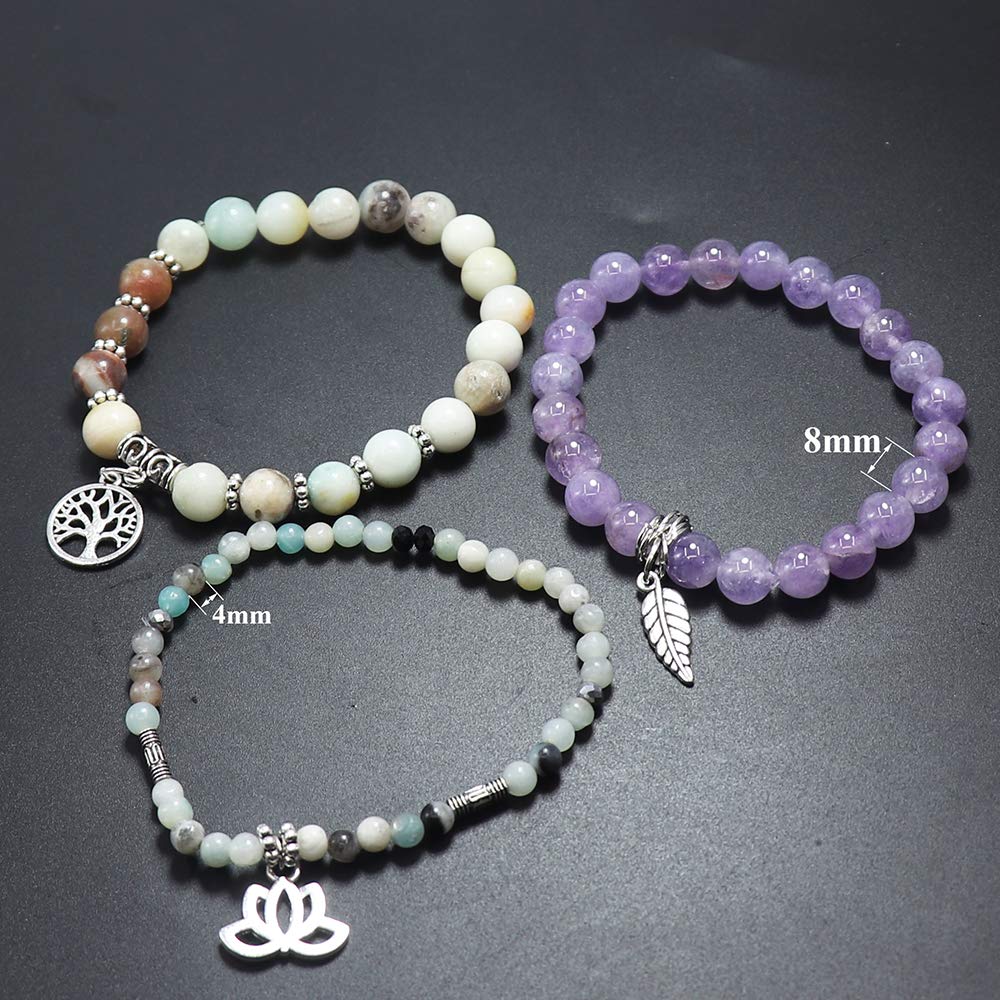 UEUC Tree of Life Yoga Healing Stone Bracelets,Multilayer Lotus Chakra Stone Reiki Bracelet Sets,Anxiety Crystal Natural Stone,for Women Stress Relief