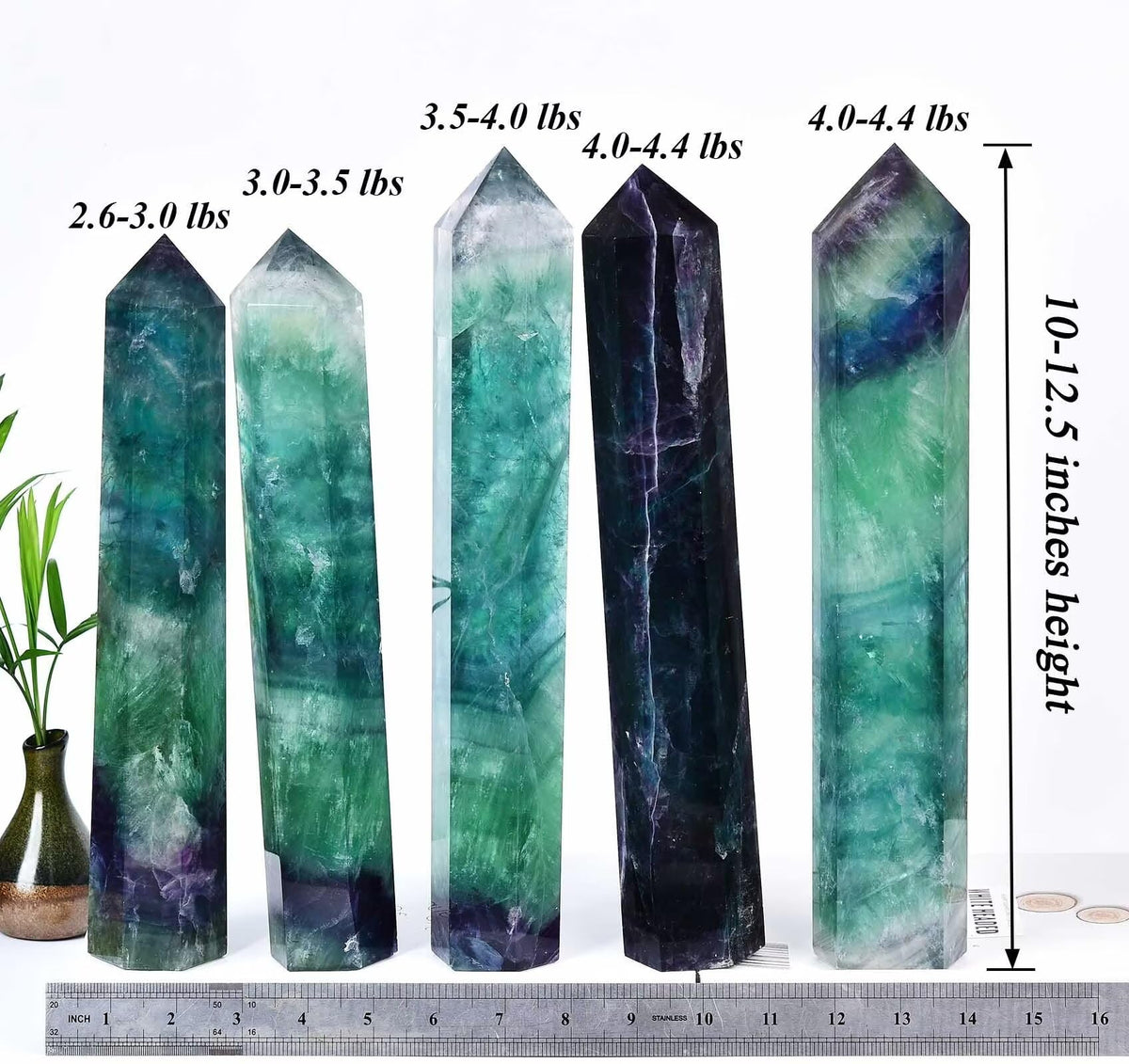 AMOYSTONE Extra Large Healing Crystal Obelisk Towers Green Purple Fluorite Point Wand Home Decor Reiki Healing 2.2-2.6LBS