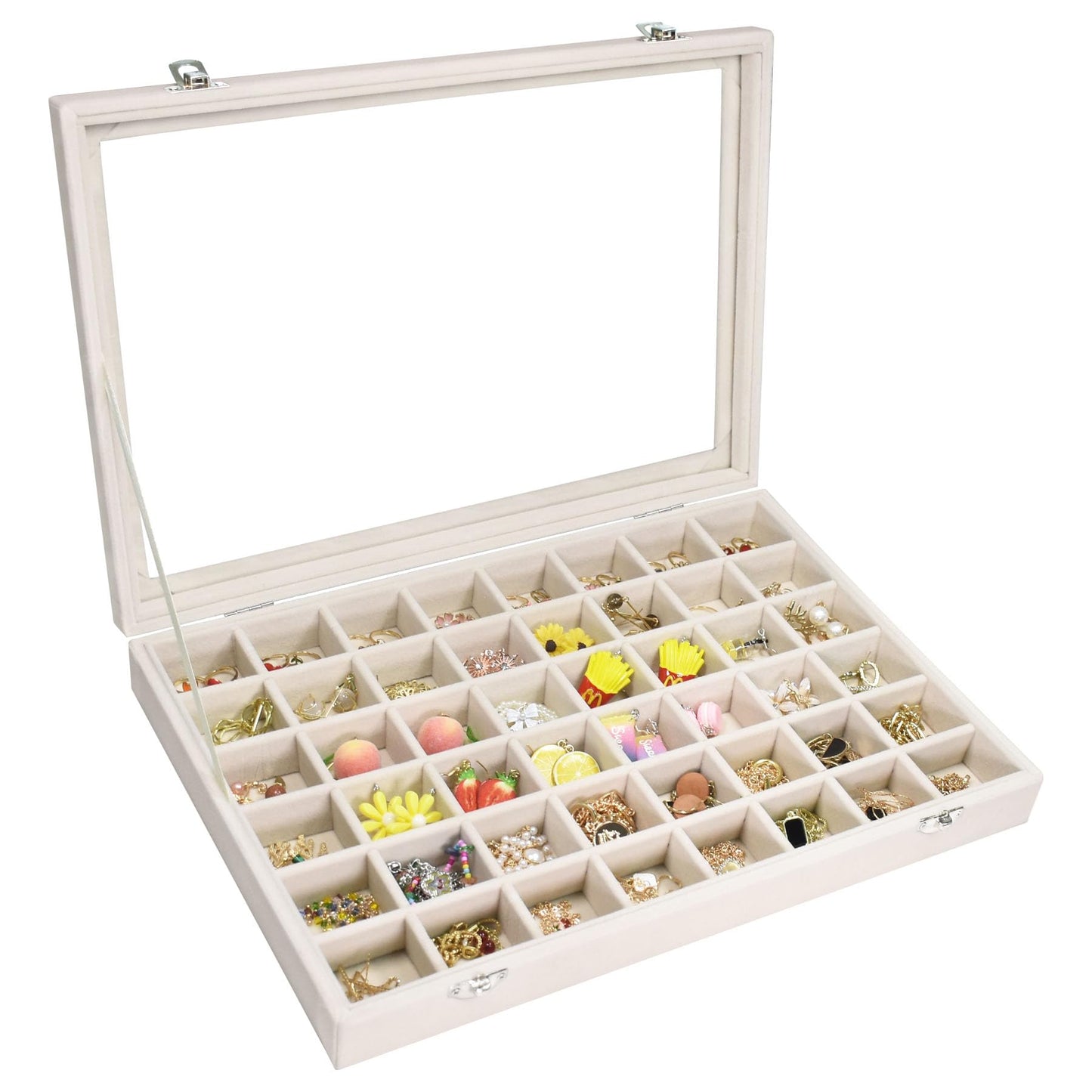 Vicoter Velvet Jewelry Tray 48 Compartments Jewelry Display Organizer with Transparent Cover Rings, Earrings, Necklaces, Pendants Storage Box for Girls, Wives, Mothers, Women