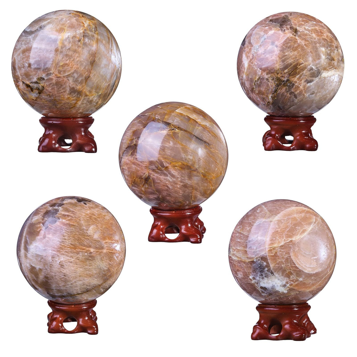 TUMBEELLUWA Orange Moonstone Crystal Ball with Stand for Fortune Teller Witchcraft Divination, Decorative Gemstone Sphere for Home Decor, 71-80 mm