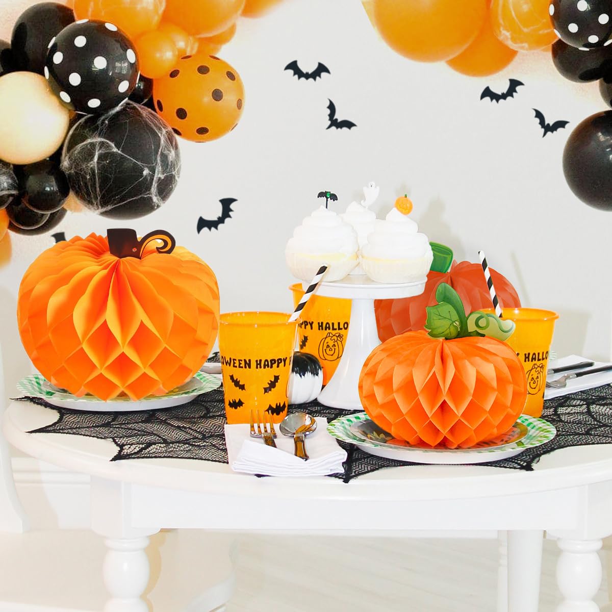 12 Pack Fall Pumpkins Centerpieces for Tables 10 Inch Thanksgiving Honeycomb Tissue Ball Hanging Pumpkins Maple Harvest Home Party Decoration Supplies