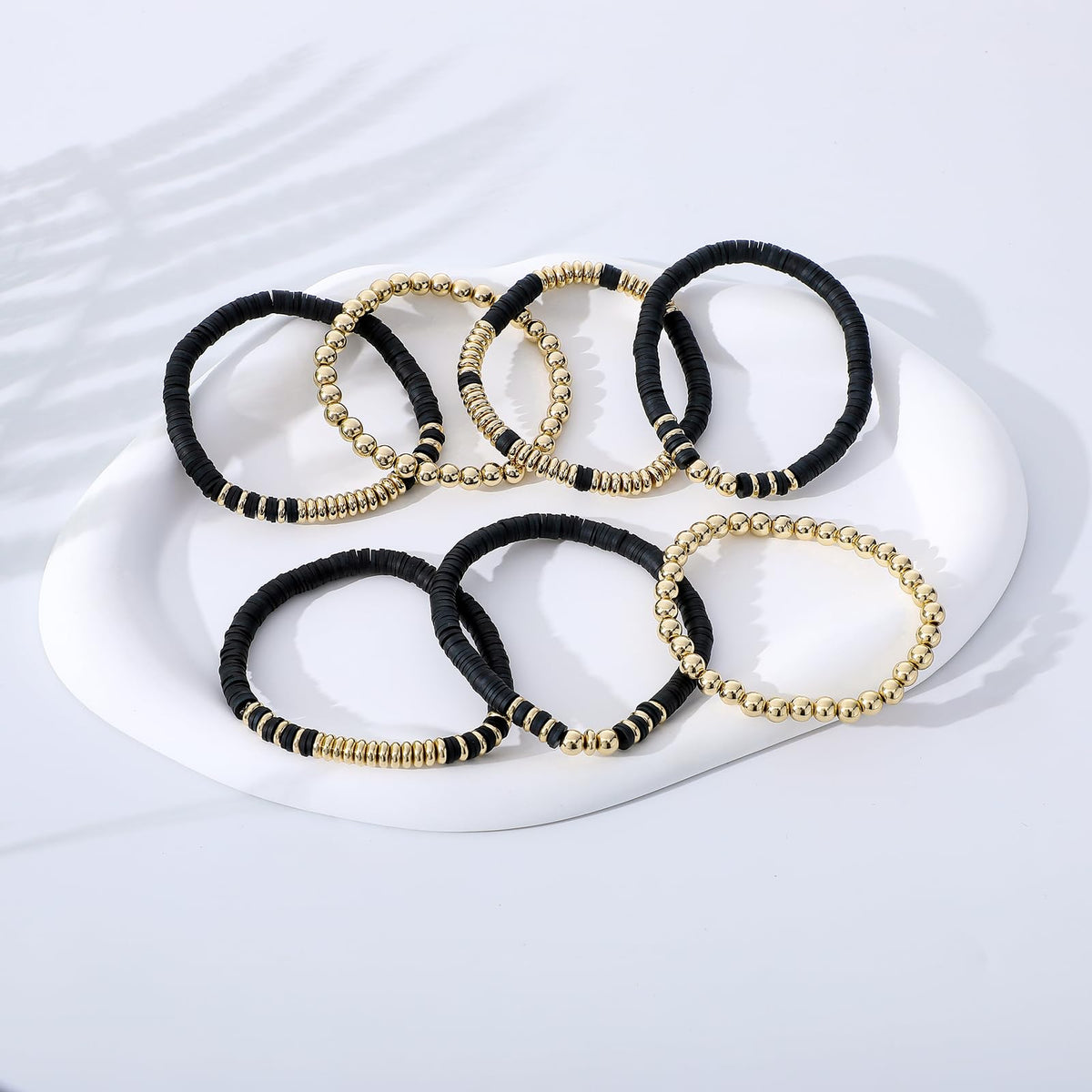 GOOJIDS Surfer Heishi Clay Bead Bracelets for Women Bohemian Stackable Gold Plated Beaded Stretch Bracelets Elastic Layering Friendship Bracelets Set Boho Jewelry