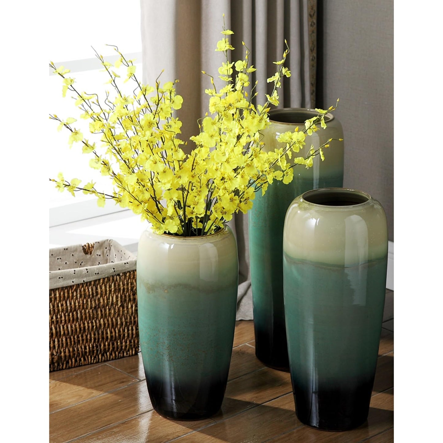 SGeneE Large Floor Vase, 27" Tall Flower Vase, Ceramic Decorative Vase for Living Room Modern Home Decor Bedroom Office Décor (Green 24inch)