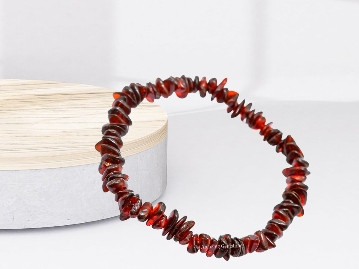 Amazing Gemstone Unpolished Amber Bracelet for Women Men's Gifts - Protection Healing Crystal Chips Bracelet - Gemstone Amber Adjustable Bracelet