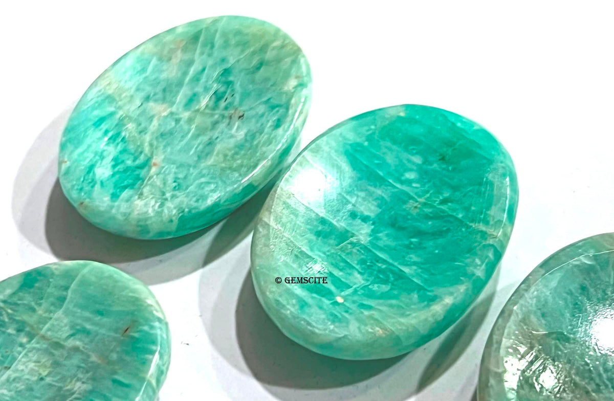 Wholesalegemshop Amazonite Thumb Worry Stones Metaphysical Gemstone Crystal Healing Reiki Men Women Gift FENG Shui Positive Energy Love Wellness Palm Stones Wicca Powerful