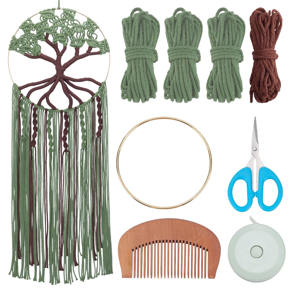 ACRNIGHEET DIY Macrame Kit for Adults Beginners Handmade Green Tree of Life DIY Boho Macrame Wall Hanging Ornaments with Macrame Supplies Macrame Wall Hanging Kit for Home Decor