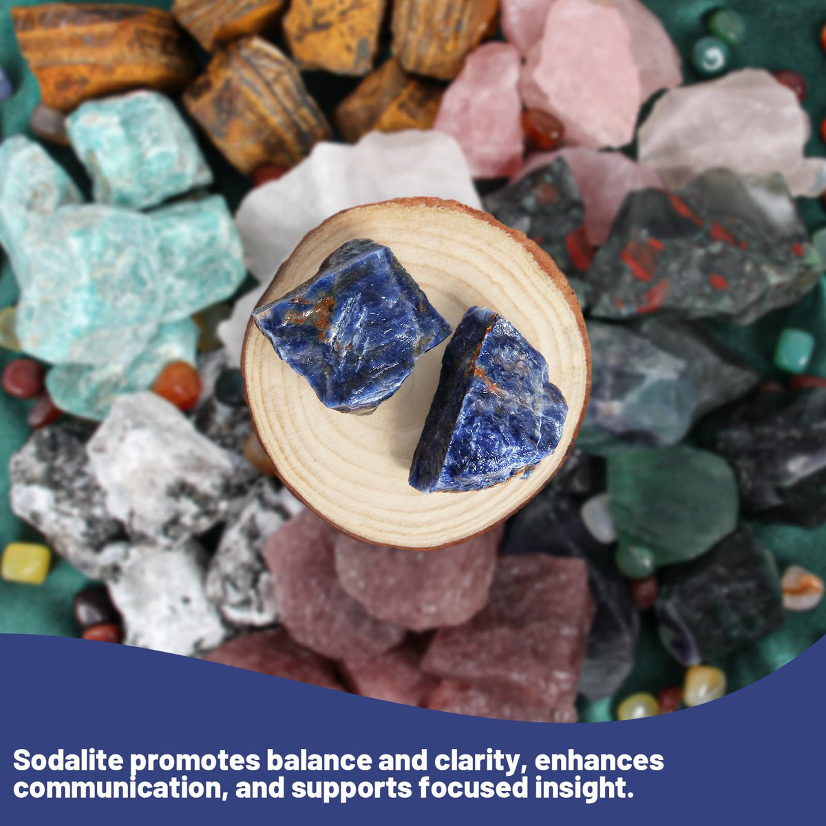 1.1lb Bulk Raw Sodalite Crystal Rough Crystal-Natural Sodalite Raw Stones Crystal for Tumbling, Cabbing, Fountain Rocks, Decoration, Polishing, Wire Wrapping, Wicca & Reiki Crystal Healing