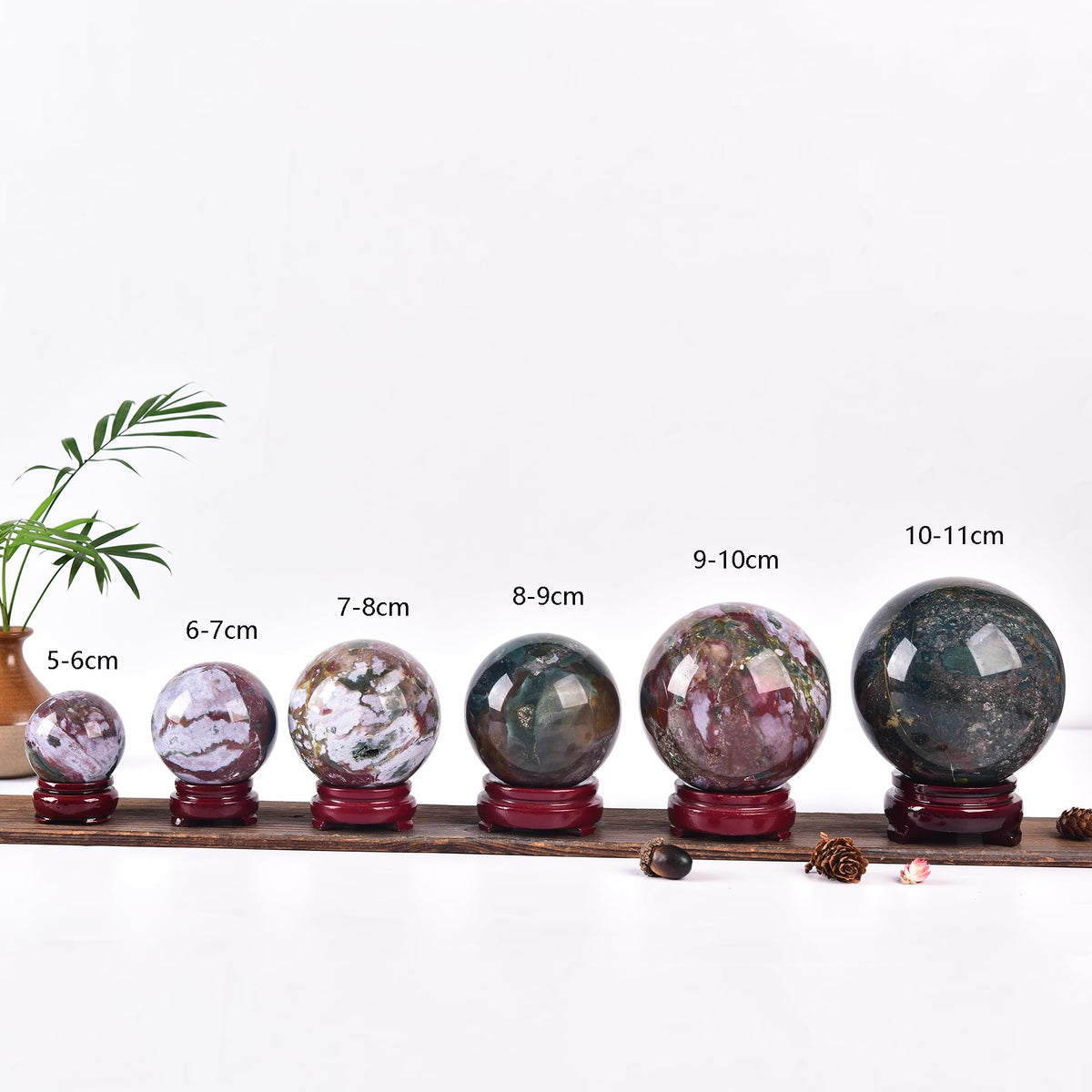 JIC Gem Ocean Jasper Crystal Ball with Wooden Stand Healing Crystal Sphere Ball for Feng Shui Decor Spiritual Gifts 70-80mm
