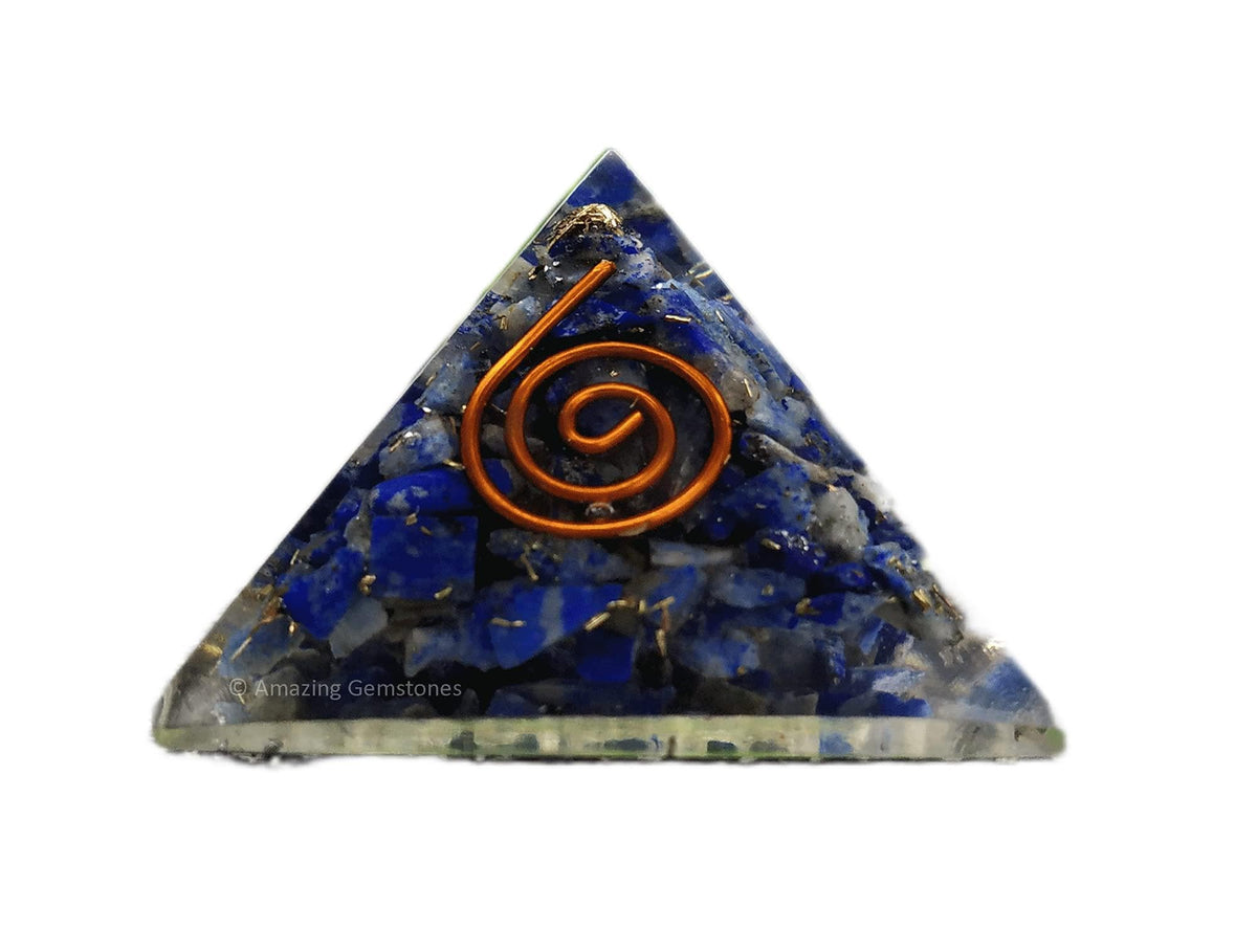 Amazing Gemstone Lapis Lazuli Orgone Pyramid - 30mm Small Orgonite Pyramids with Crystals and Healing Stones - Authentic Organite Gifts