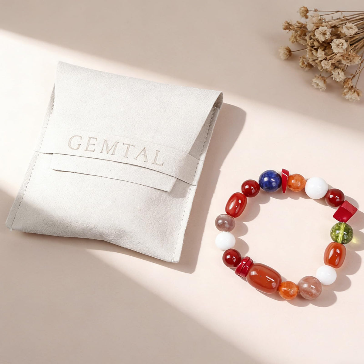 Boho Colorful Beaded Bracelets for Women, Handmade Stretchy Gemstone Bead Bracelet, Summer Women Beach Stackable Bead Bracelets Natural Healing Crystals Relax Stone Bracelets Unique Gifts for Mother (Red)