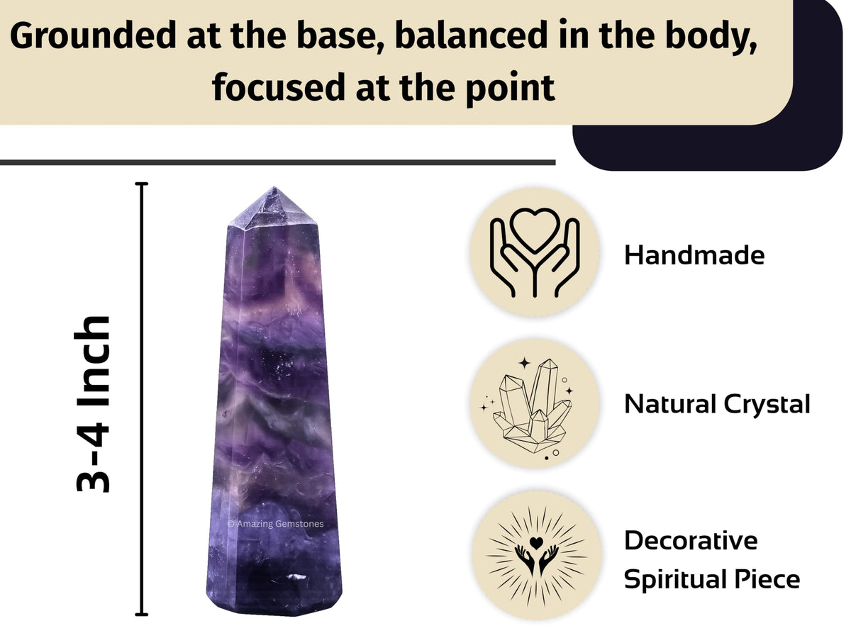 Amazing Gemstone Purple Fluorite Crystal Towers - Natural Healing Crystal Point Obelisk for Reiki Healing and Crystal Grid (3" to 4" INCH)