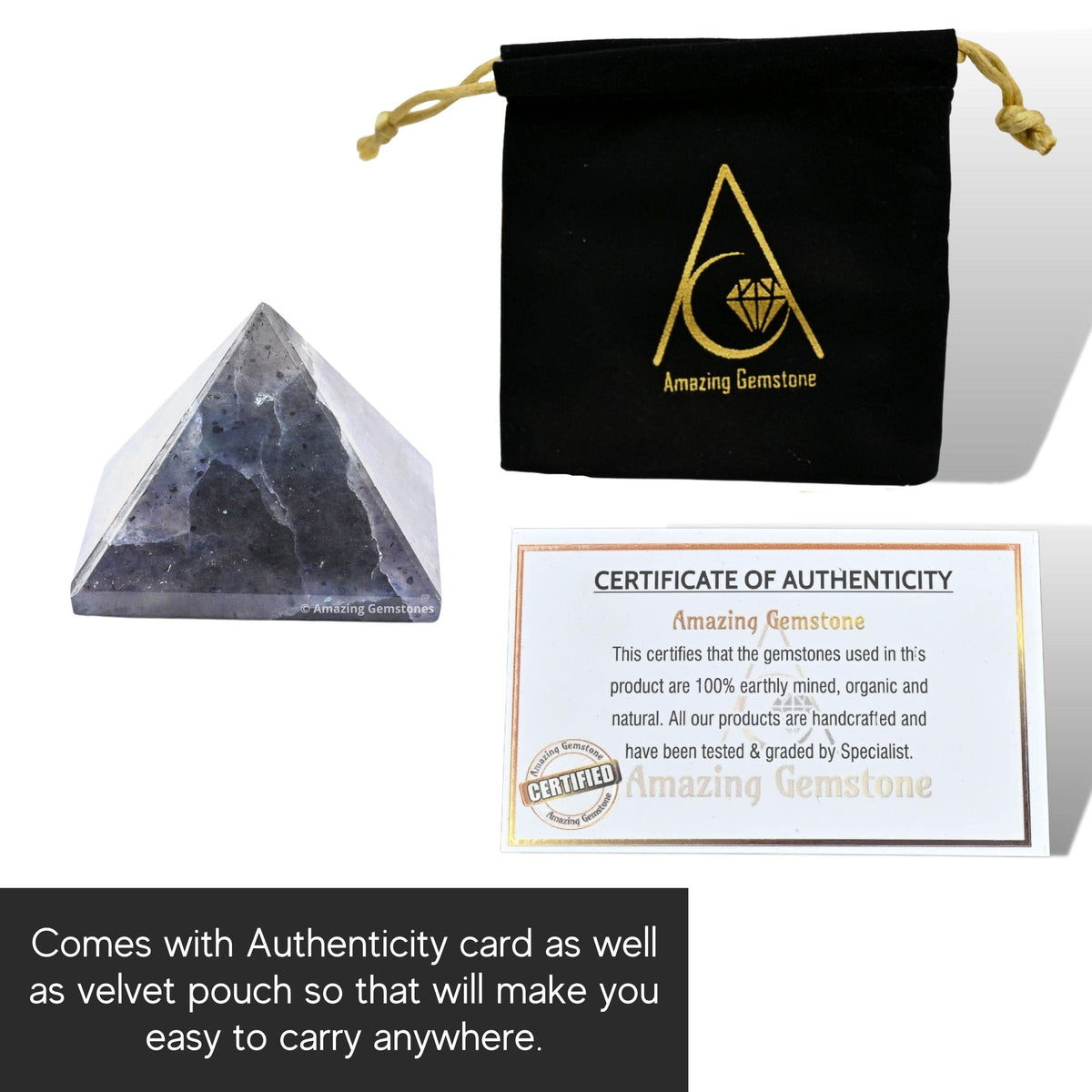 Amazing Gemstone Iolite Pyramid Crystal Healing Stones - 1" Great Pyramid Figurine of Natural Stone Pyramid for Meditation, Reiki, Chakra Balancing and Crystal Pyramids Grid