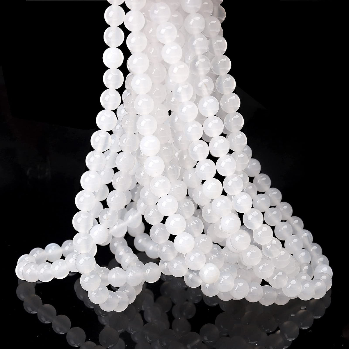 70PCS Natural 8MM Healing Gemstone, White Agate Energy Stone Round Loose Beads, Semi-Precious Crystal Beads with Free Elastic String for Jewelry Making DIY
