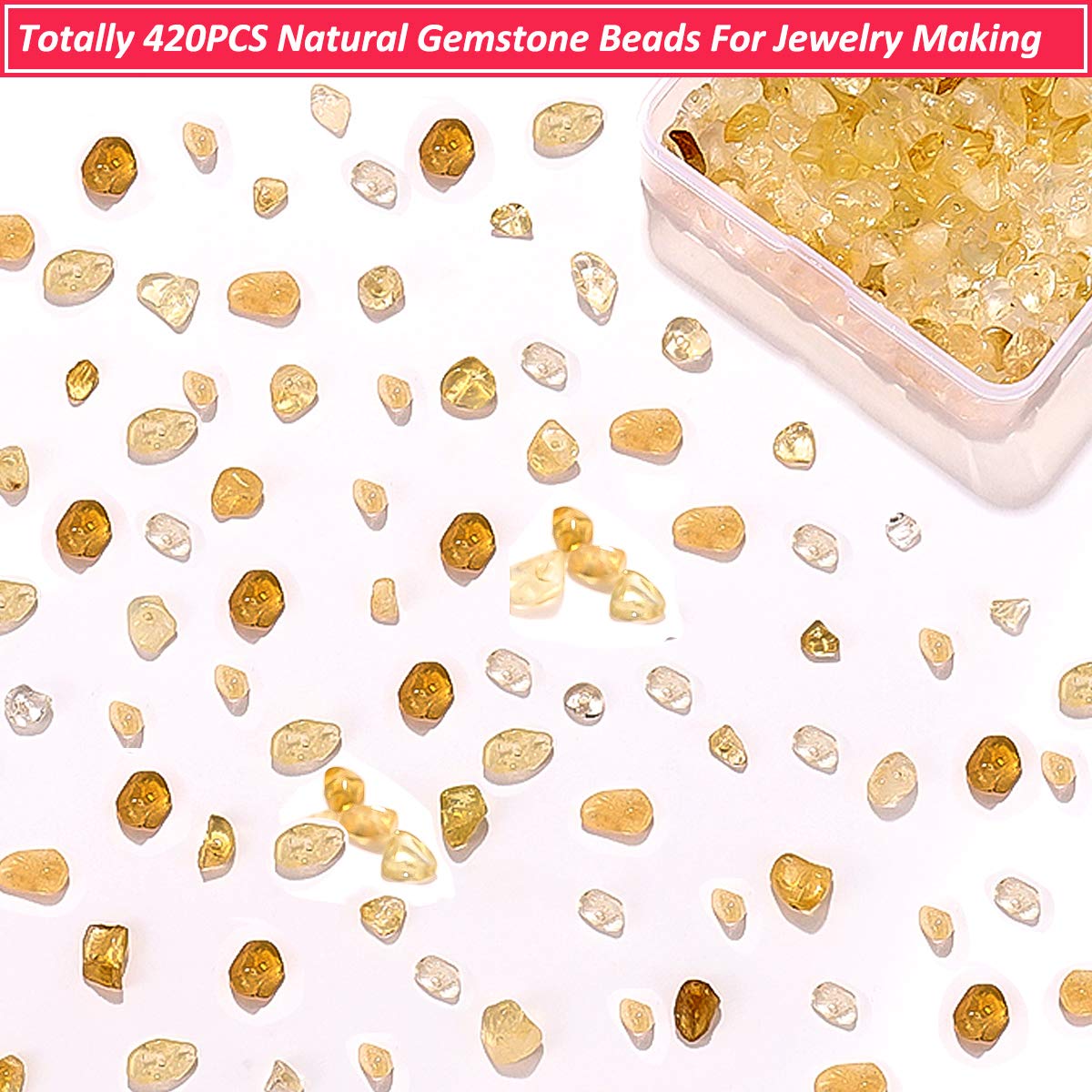 Natural Chip Stone Beads for Jewelry Making, Irregular Gemstone Loose Beads Crushed Chunked Crystal Pieces Rock Beads Hole Drilled for DIY Art Crafts (Citrine)