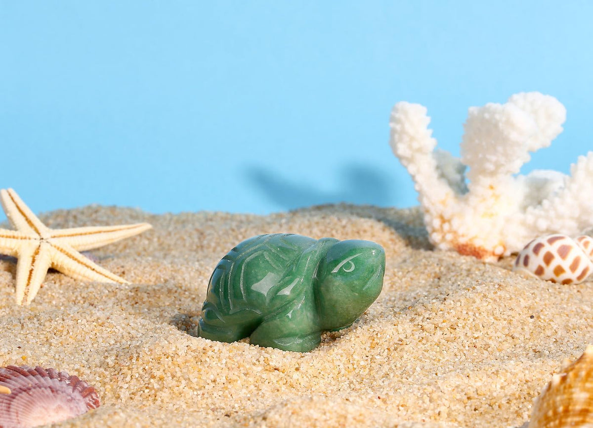 DUQGUHO 2" Travel Turtle Gift Decor Crystals Figurines Green Aventurine Crystal Best Mom Turtles Travels Gifts for Women Traveling Travelers Mothers Day Cute Decorations