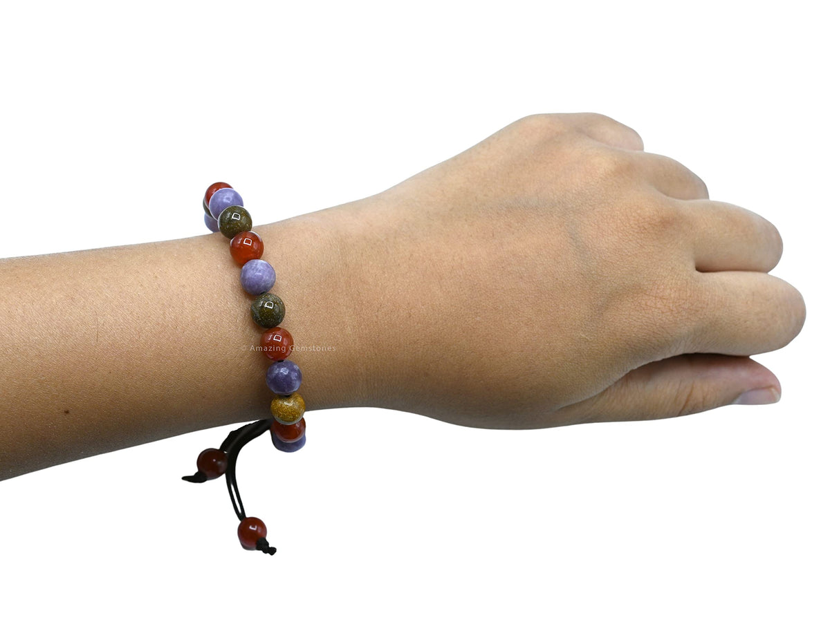 Amazing Gemstone Bracelet for Teens - Yellow Jasper Lepidolite Carnelian Bracelet Set for Men Women Healing Calming Anxiety Stress Relief Gifts Pulseras Para Hombres Mujer (Adjustable) (Teenagers)