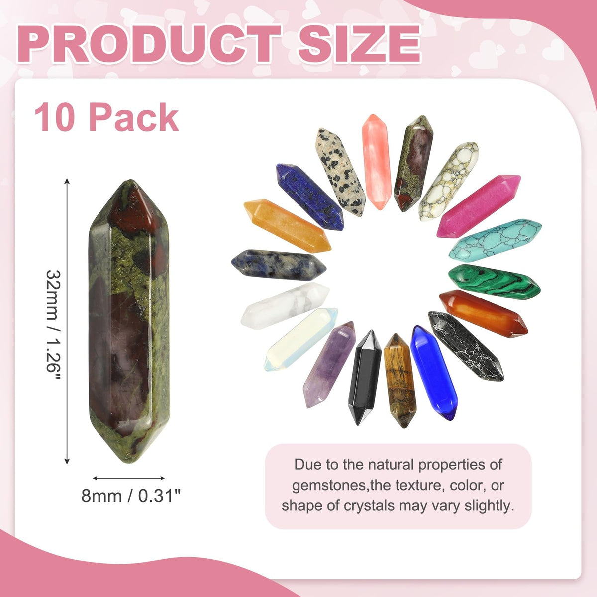MECCANIXITY 10 Pack Dragon Bloodstone Quartz Crystals, Polished Crystals Bulk Hexagonal Shaped Meditation Gemstone for Jewelry Making Energy Balance Accessories Gifts