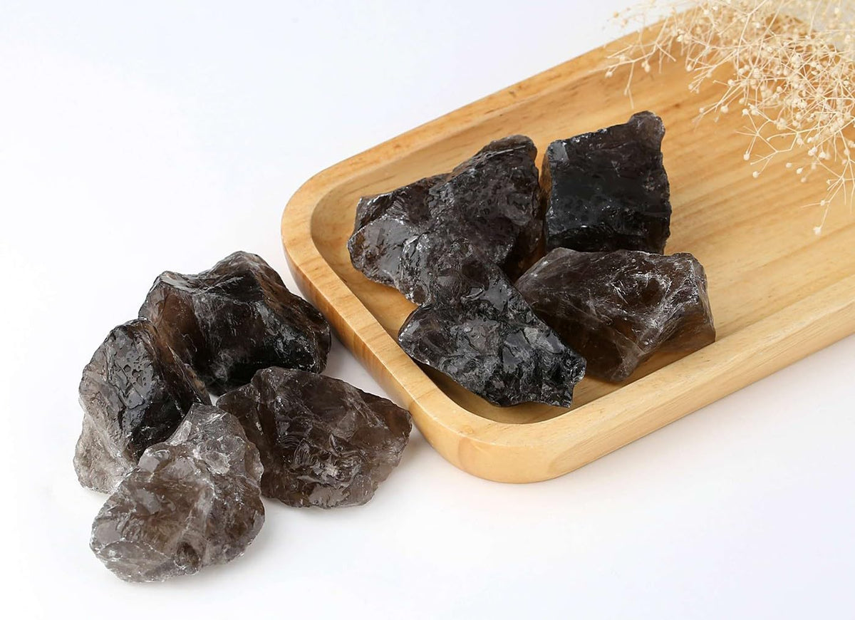 LAIDANLA 2" Smoky Quartz Natural Rough Stones Crystal Large Raw Crystals Bulk Healing Cuarzo Gemstones for Reiki Healing Tumbling Fountain Rocks Wire Wrapping Decoration 4PCS 0.5lb