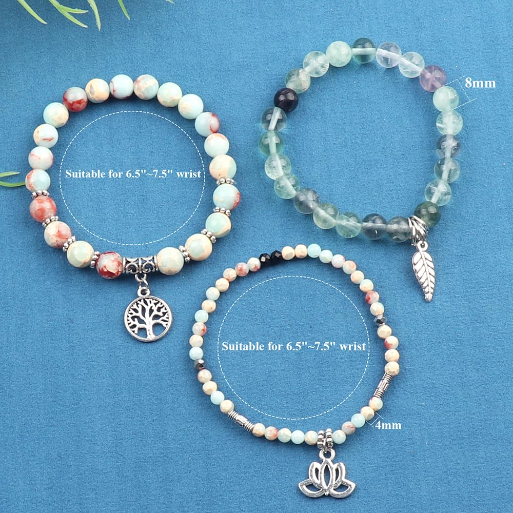 UEUC Tree of Life Yoga Healing Stone Bracelets,Multilayer Lotus Chakra Stone Reiki Bracelet Sets,Anxiety Crystal Natural Stone,for Women Stress Relief(#155)