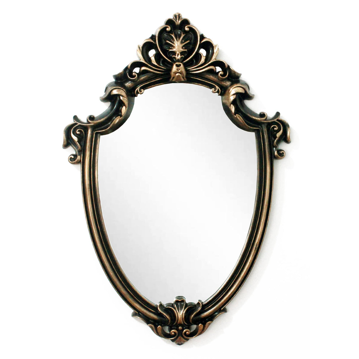 Eaoundm 16.5 x 11.5inch Vintage Mirror Antique Mirror Shield Shape Plastic Frame (Vintage Gold)