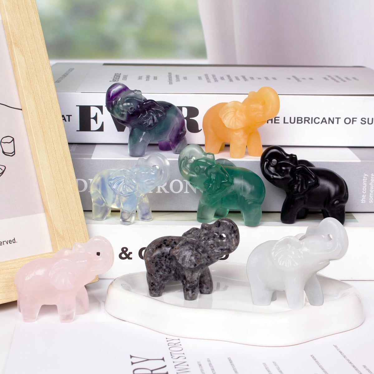 Hguxmcu 2 Inch Rose Quartz Crystal Elephant Sculpture Handcrafted Healing Stone Animal Figurine Spiritual Home Decor Lucky Charm Gift for Wealth Success Positive Energy and Meditation Lovers