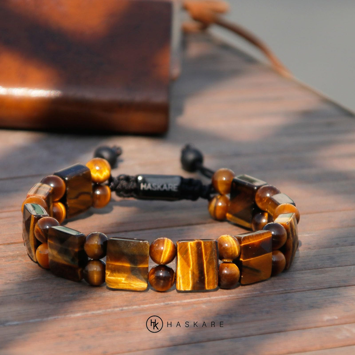 Tiger Eye Bracelet for Men, HASKARE Natural Men Beads Bracelet Energy Healing Stone Protection Crystals for Anxiety, Genuine Crystal Mens Beaded Bracelet Drawstring Unique Jewelry Gift for Mens Balance