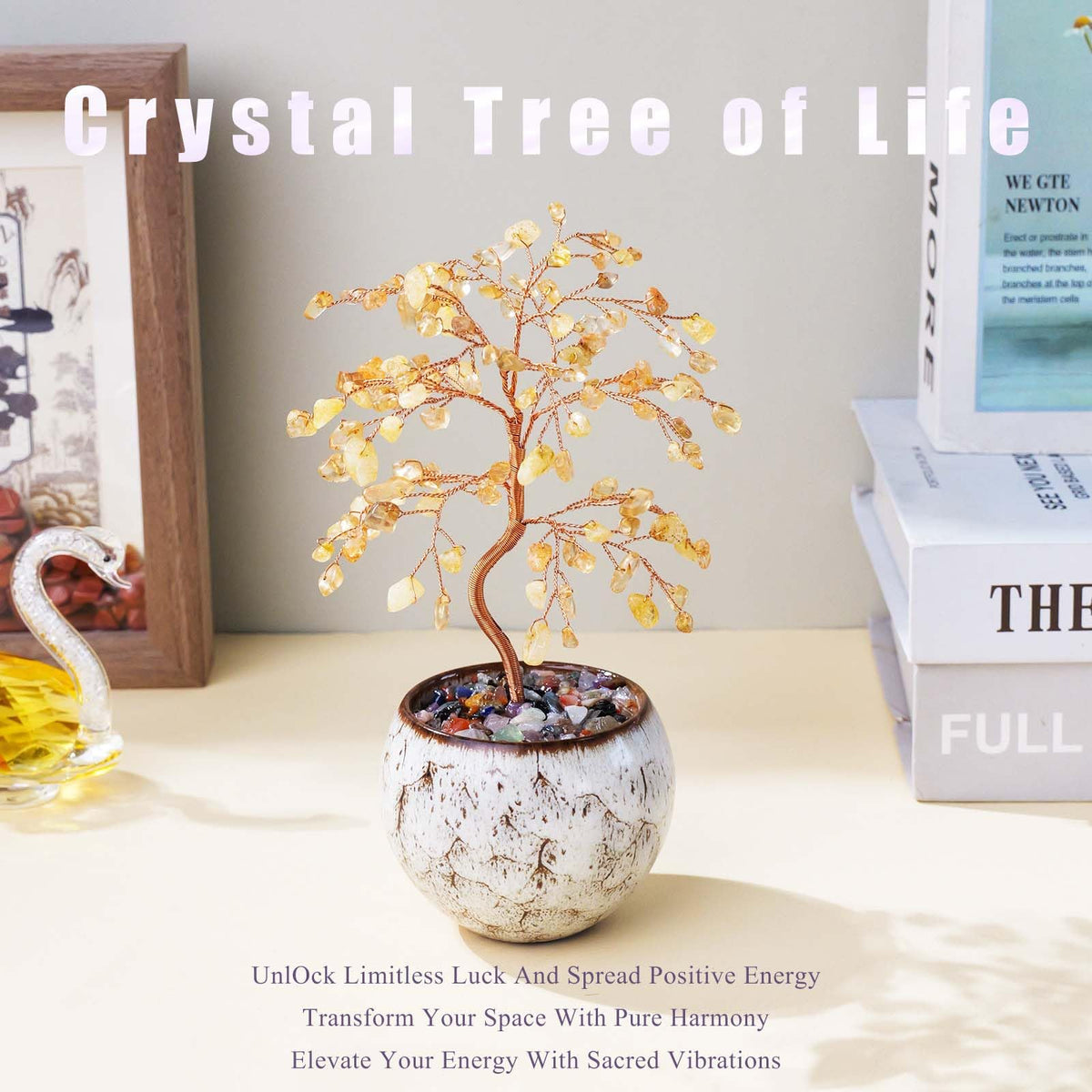 Runyangshi Citrine Crystal Tree of Life - 8" Large Natural Chakra Healing Crystal Tree, Bringing Money, Good Luck, Positive Energy for Home Decor, Feng Shui Gifts, Office Desk Ornament