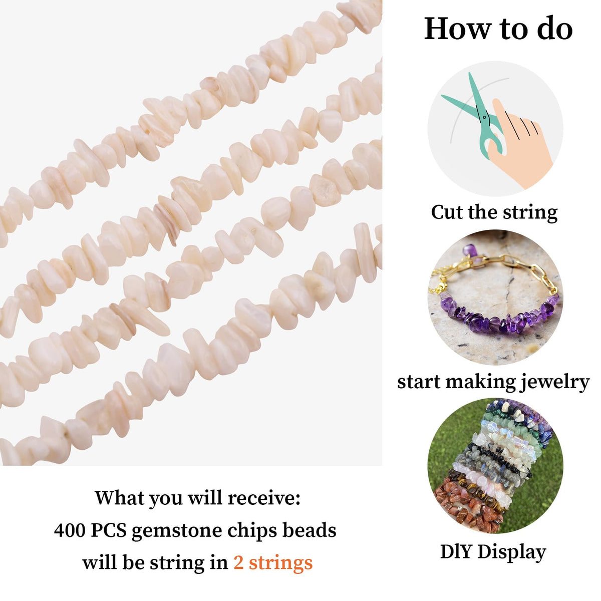 400pcs Natural Chip Shell Beads for Jewelry Making White Shell 5-8mm Irregular Gemstones Healing Crystal Loose Rocks Bead Hole Drilled for Ring Earrings Necklace Bracelet Making DIY Art Crafts