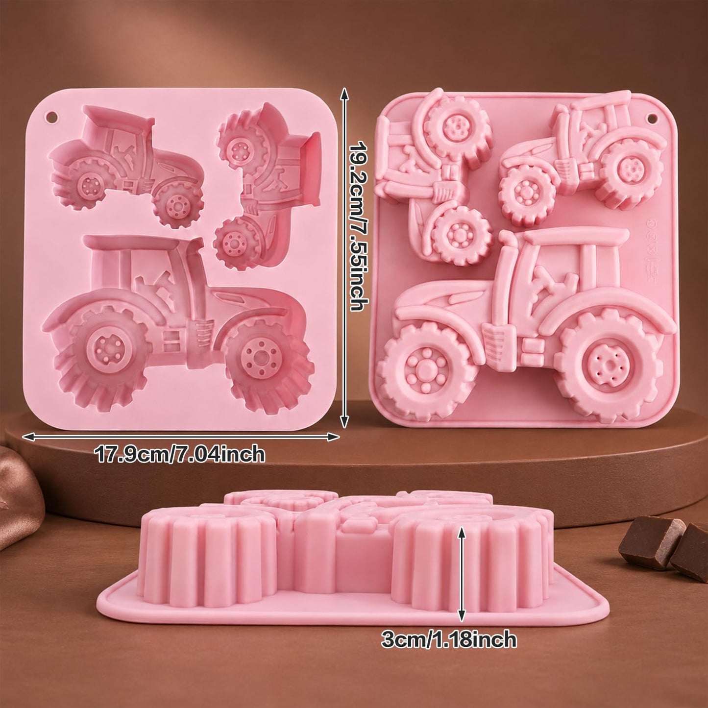 2 Pack Tractor Silicone Mold 3D Tractor Themed Silicone Molds Food Grade Non-Stick Silicone Molds Tractor Shape Cake Mold for Chocolate Candy Resin Epoxy Handmade Soap Gummy Ice Cube DIY Crafts