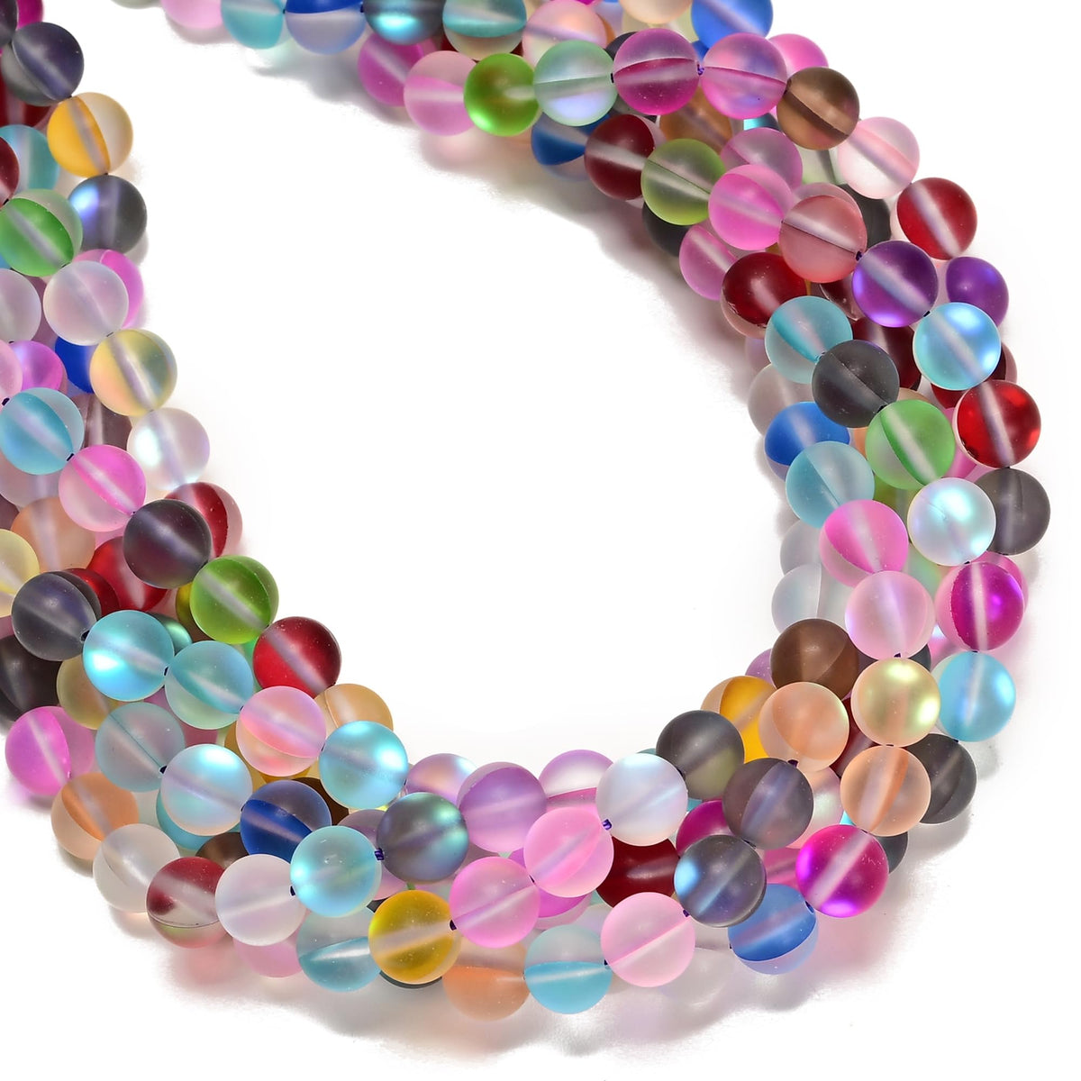 10mm Matte Mixed Color Mermaid Aurora Crystal Glass Bead, Glitter Round Synthetic Moonstone Beads for Jewelry Making Bracelets