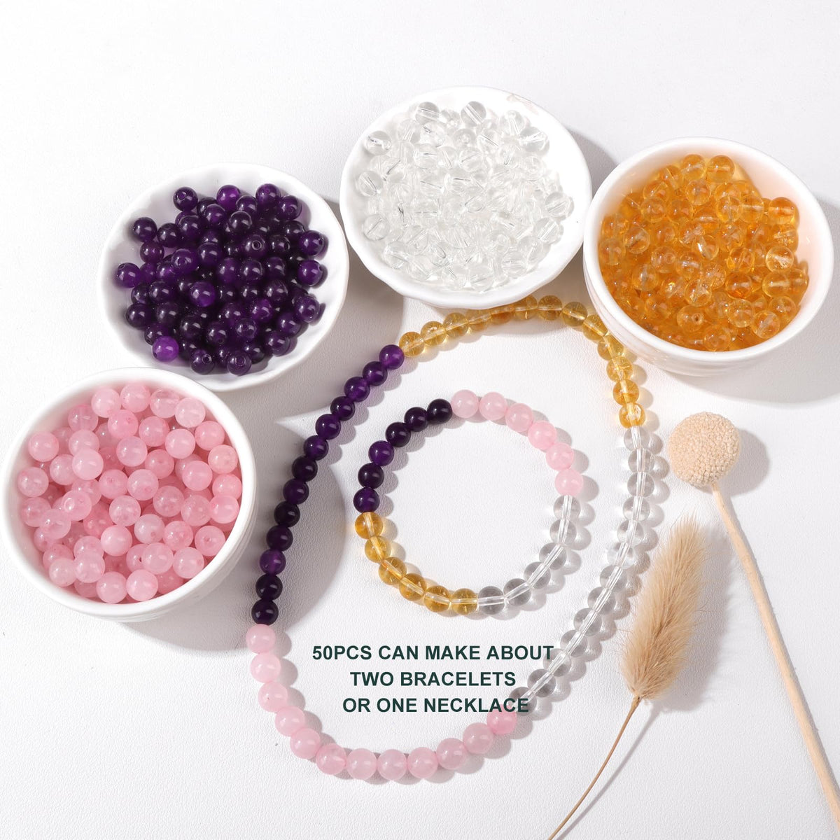 Risyfjew 50PCS 8mm Natural Clear Quartz Beads Gemstone Round Loose Beads for Jewelry Making Chakra Crystal Stone Beads for Bracelets Necklace Earrings Making Supplies (50pcs/Strand)