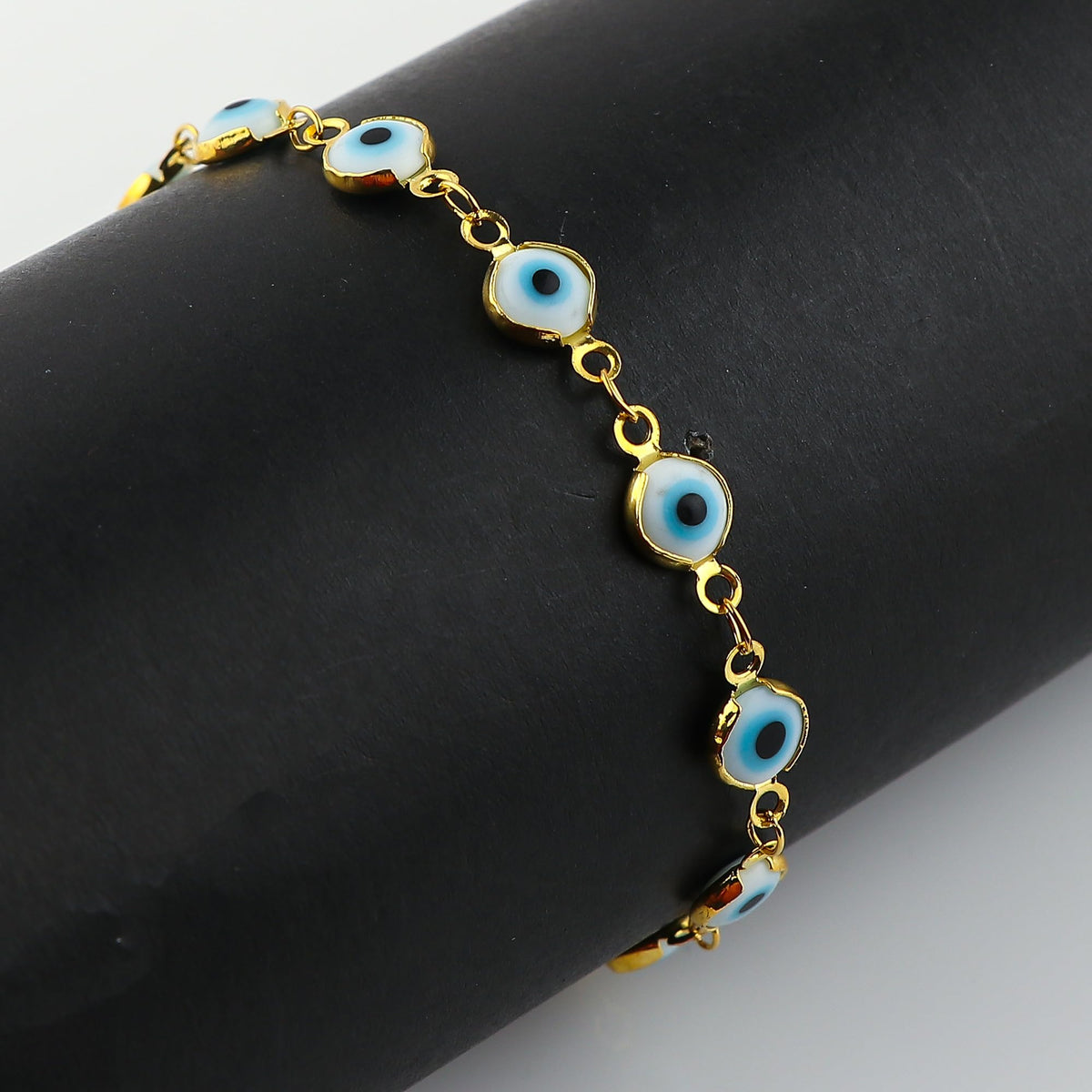 CRYSTALINES Genuine Evil Eye Onyx Gemstone Bolo Bracelet, 14K Gold Plated Link Chain Bracelet, Handmade Jewelry, Healing Crystals, Adjustable Chain, Spiritual Christmas Gift for Women