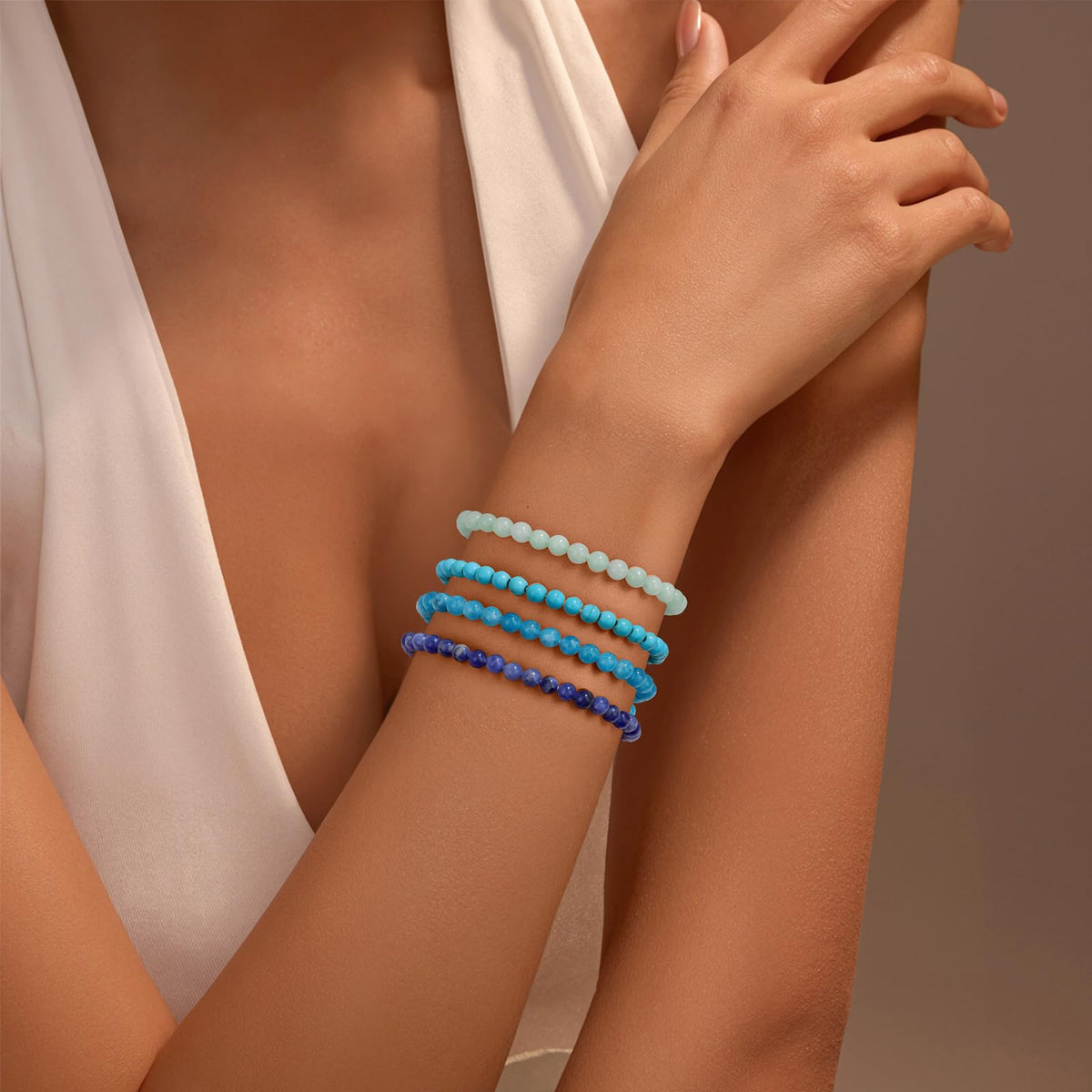Vinswet Healing Crystal Bracelets for Women Men 4mm Aquamarine Natural Stone Beaded Stretch Bracelet Handmade Gemstone Reiki Spiritual Jewelry Gifts