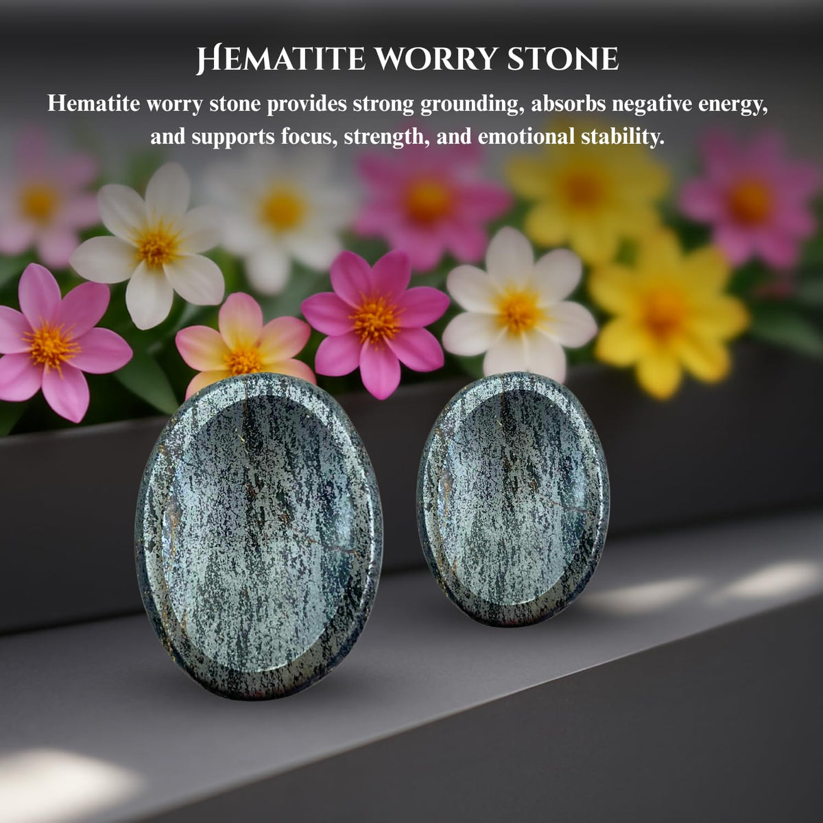 GEMSCITE Hematite Thumb Worry Stones Metaphysical Gemstone Crystal Healing Reiki Men Women Gift FENG Shui Positive Energy Love Wellness Palm Stones Wicca Powerful