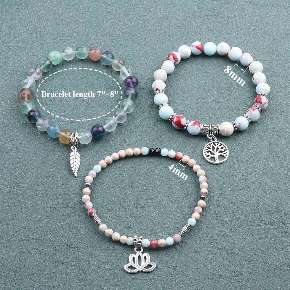 UEUC Tree of Life Yoga Healing Stone Bracelets, Multilayer Lotus Chakra Stone Reiki Bracelet Sets, Anxiety Crystal Natural Stone,for Women Stress Relief(#145)