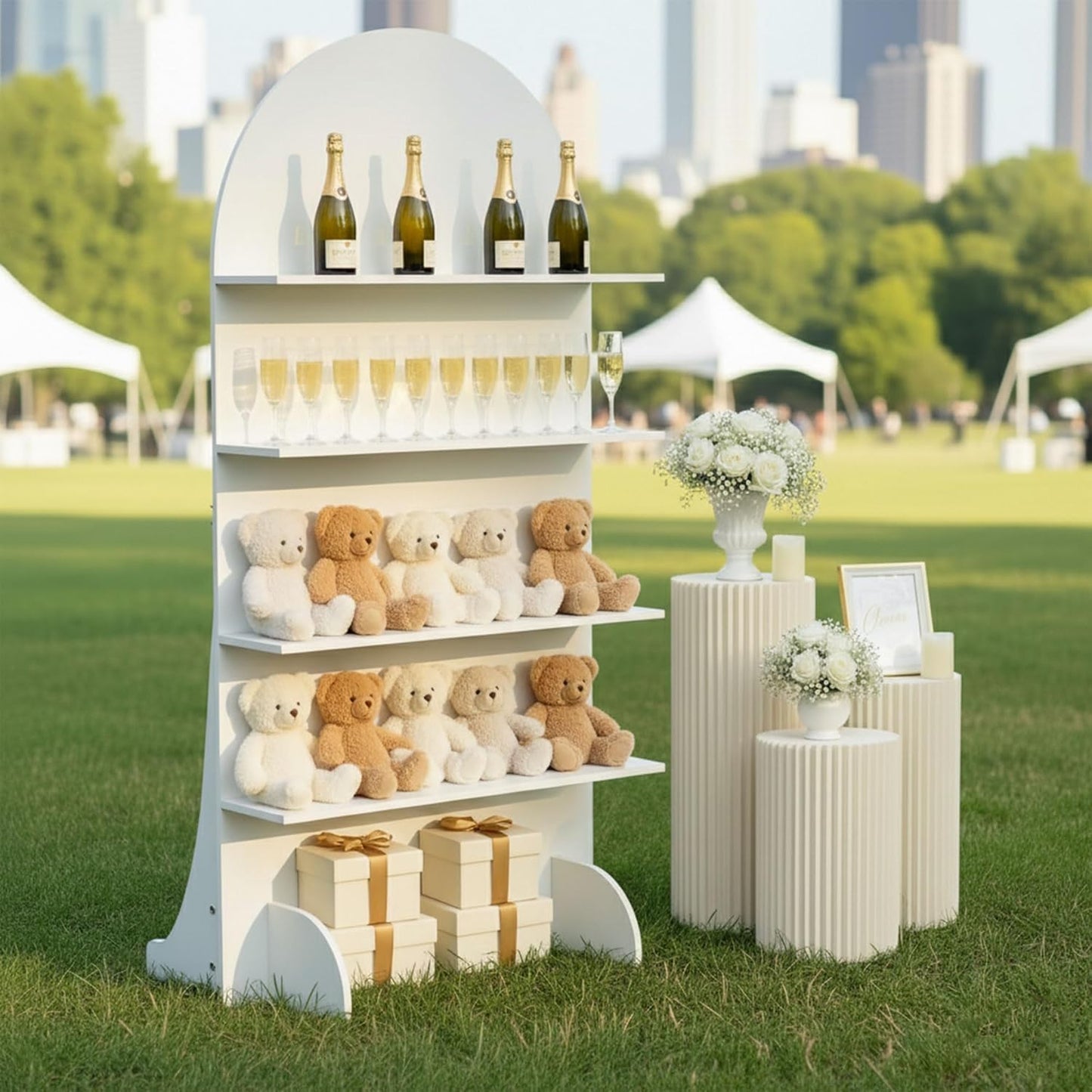 6FT Wooden Wedding Gift Display Arch, Original Design 4-Tier Party Favor, Cupcake & Drink Shelf Backdrop, Champagne Wall for Reception, Ceremony, Baby Shower & Birthday Parties, Easy Assembly