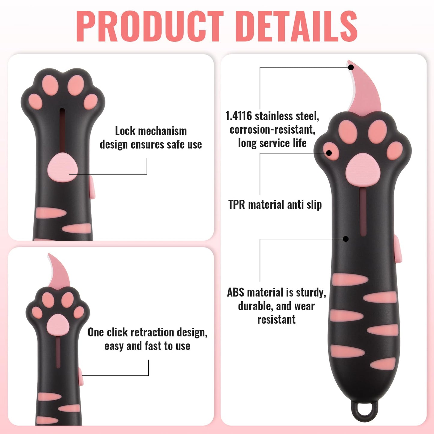 Cat Paw Box Cutter 2026 Retractable Cat Box Cutter with Cute Paw-Shaped Handle, Cat Box Paper Cutter Multifunctional Utility Knife for Effortlessly Opening Boxes, Cartons, Packages and Sealing Tape