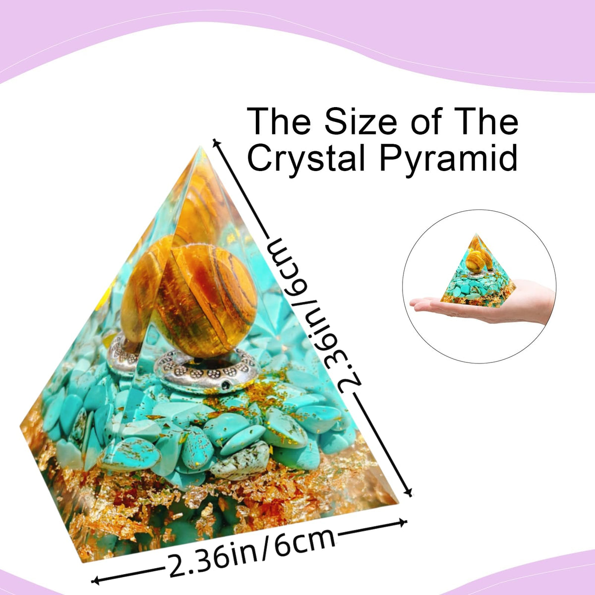 Saefheled Orgone Pyramid Energy Generator,Natural Tiger's Eye&Turquoise Orgonite Crystal Healing Pyramids for Reduce Stress Chakra Reiki Healing Meditation Attracts Lucky and Success,Wealth&Health