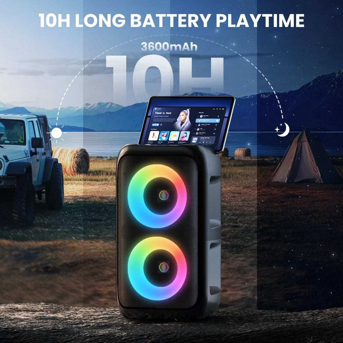 Bluetooth Speaker with 2 Wireless Microphones - Big Party Speaker for Adults Kids Karaoke with Lights - Portable Rechargeable Floorstanding Speakers Support TWS/AUX/USB/TF Card for Home Party Gift