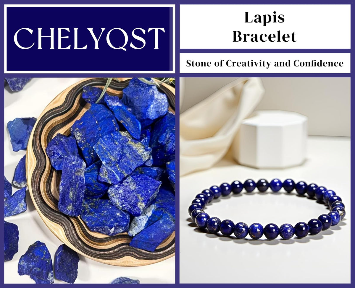 CHELYQST Lapis Lazuli Bracelet - Stone of Creativity and Confidence,Stretch Natural Stone Crystal Beads Jewelry Gifts for Women Men Unisex Adult,6mm