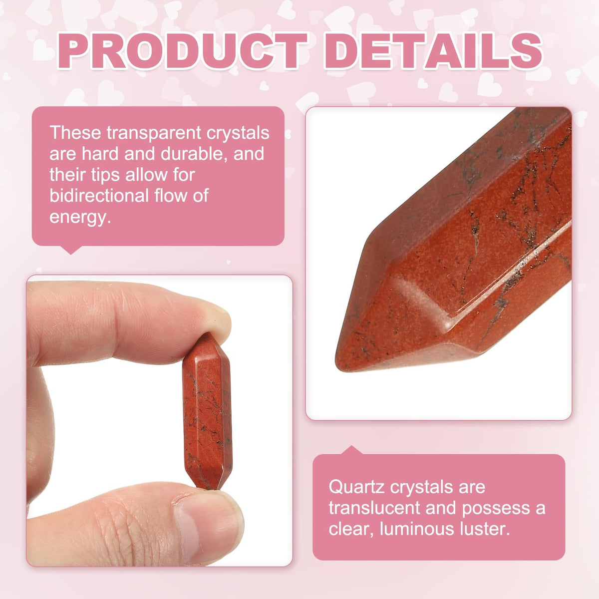 MECCANIXITY 10 Pack Red Jasper Crystals Quartz Crystals, Polished Crystals Bulk Hexagonal Shaped Meditation Gemstone for Jewelry Making Energy Balance Accessories Gifts