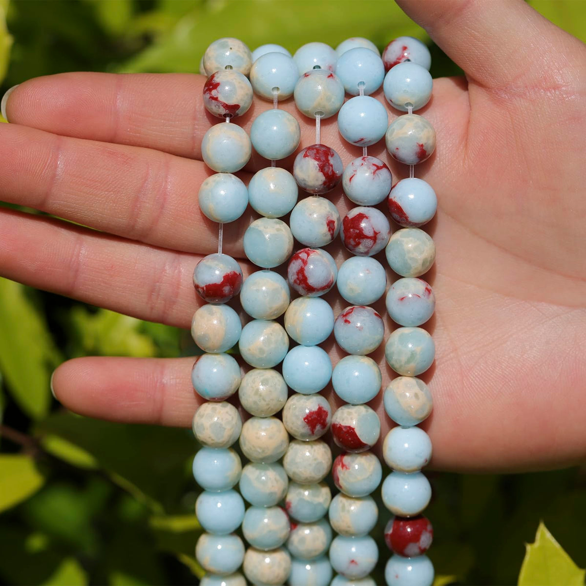 35pcs 10mm Natural Gemstone Beads for Jewelry Making Supplies,Sky Blue Jasper Healing Crystal Polished Round Loose Stone Beads for Bracelet Necklace 15 Inch