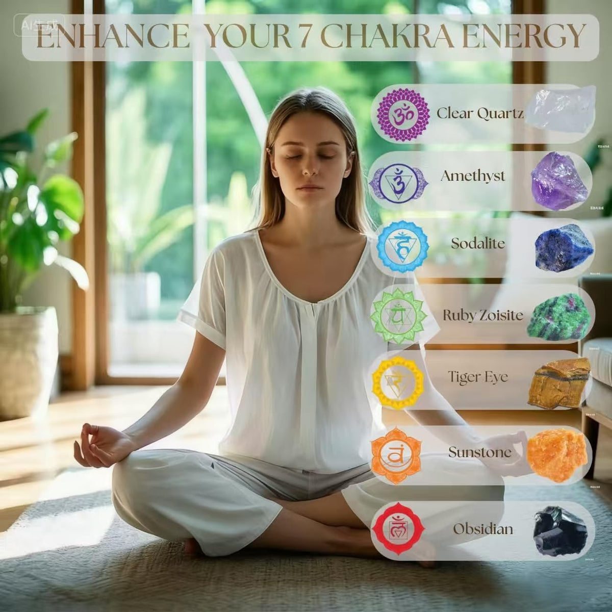 Atminafays Healing Crystals Set – 7 Raw Chakra Stones & Selenite Stick | Unpolished Crystal Healing Stones for Meditation, Yoga, Reiki | Wooden Box with Velvet Pouch & Guide