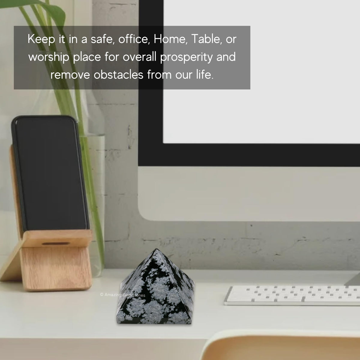Amazing Gemstone Snowflake Obsidian Pyramid Crystal Healing Stones - 1" Great Pyramid Figurine of Natural Stone Pyramid for Meditation, Reiki, Chakra Balancing and Crystal Pyramids Grid