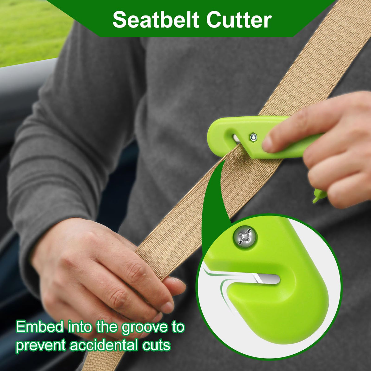 WONDER POINT Car Window Breaker, Safety Hammer - 3 in 1 Escape Tools, Window Breaker Seatbelt Cutter, Roadside Emergency Kit with Light Reflective Tape(2 Pack, Green)