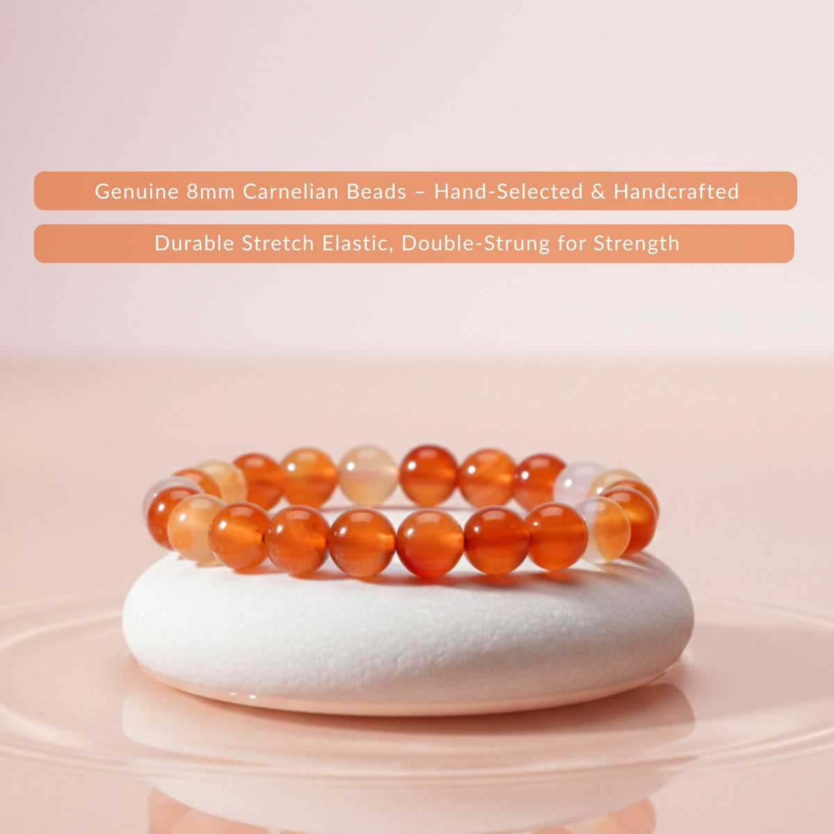 Cherry Tree Collection Carnelian Beaded Bracelet – Genuine 8mm Gemstone Stretch Bracelet for Men & Women – Handmade Crystal Bracelet - (Carnelian - S)