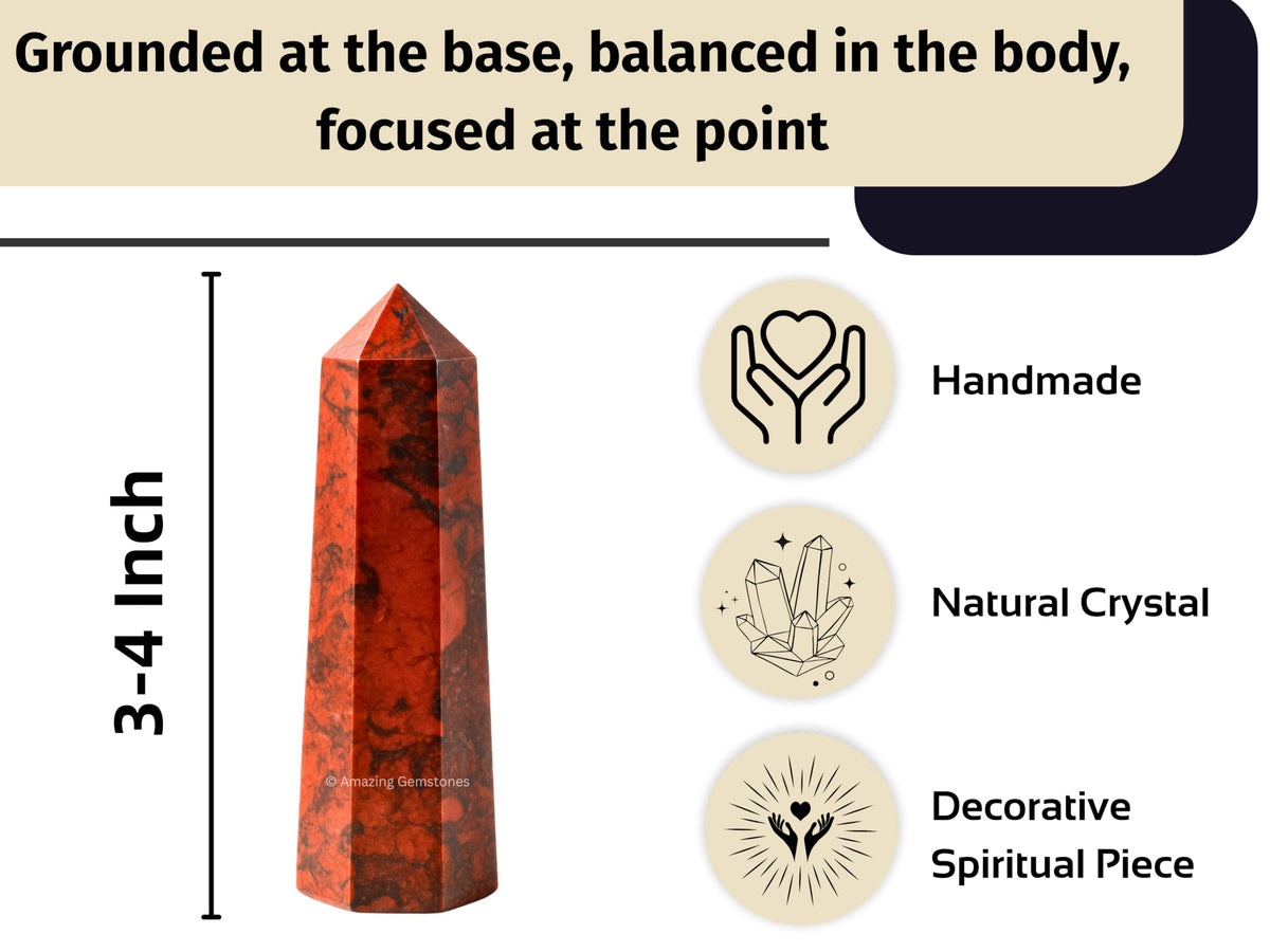 Amazing Gemstone Red Jasper Hematite Crystal Towers - Natural Healing Crystal Point Obelisk for Reiki Healing and Crystal Grid (3" to 4" INCH)