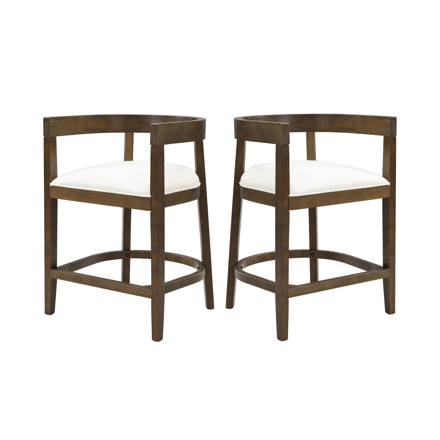 Christopher Knight Home Ebany 25.25" Barstools Set of 2, Rubberwood Counter Stool, Upholstered Seat Bar Chair, Curved Back Barstool, Open Design Stool for Kitchen Dining Island Table, Beige + Walnut