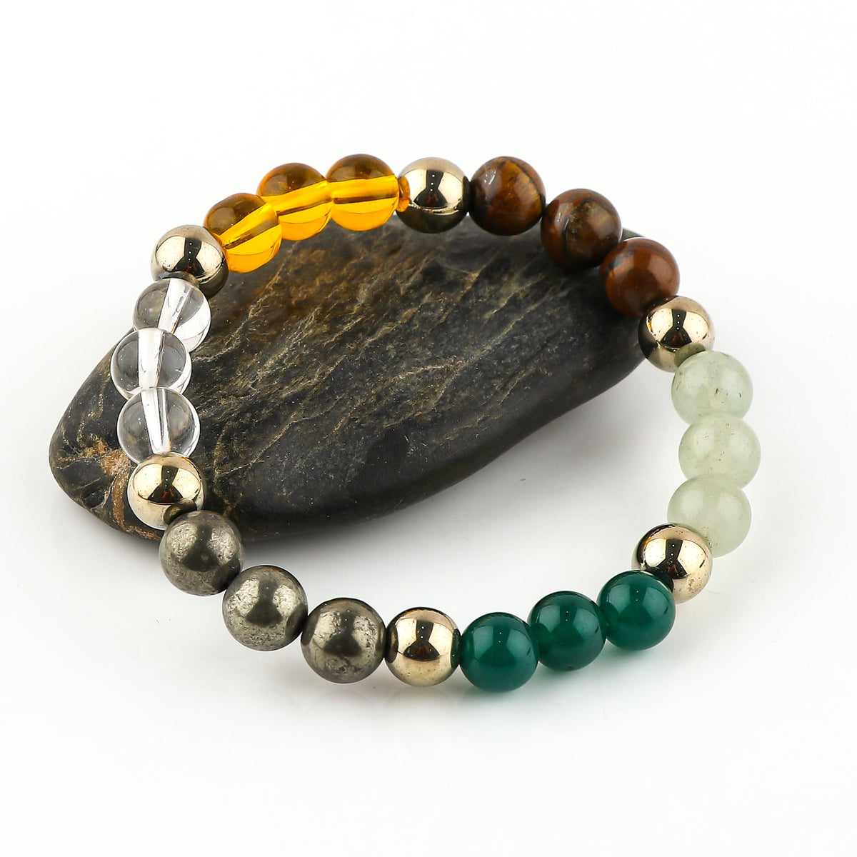 CRYSTALIS Wealth Bracelet, Mix Gemstone Crystals Bracelet for Boosting Money and Good Luck - 8mm Beaded Bracelet for Women Men Unisex - Elastic Adjustable Size